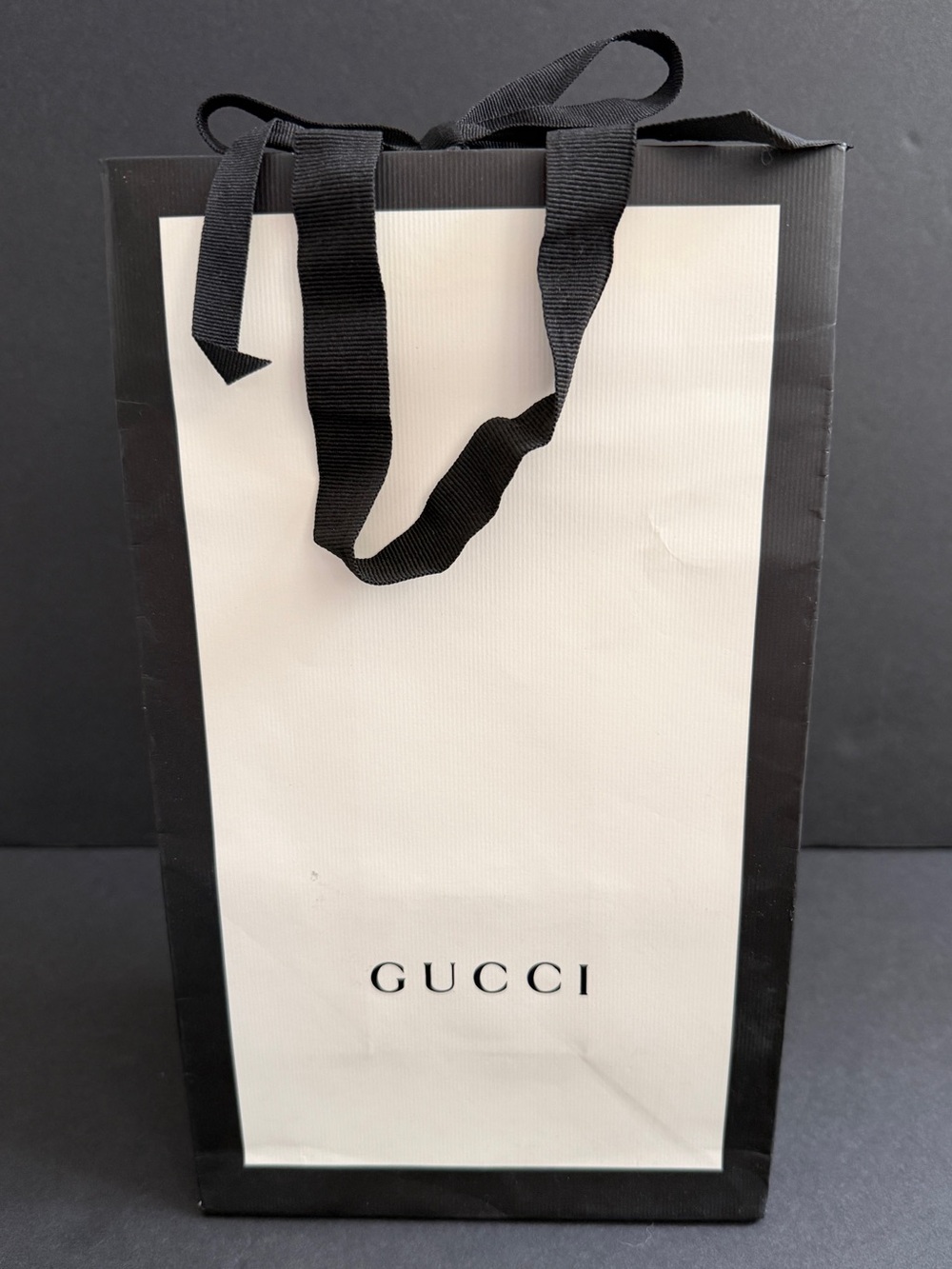 Gucci Black and White Ribbon-Handled Gift Bag